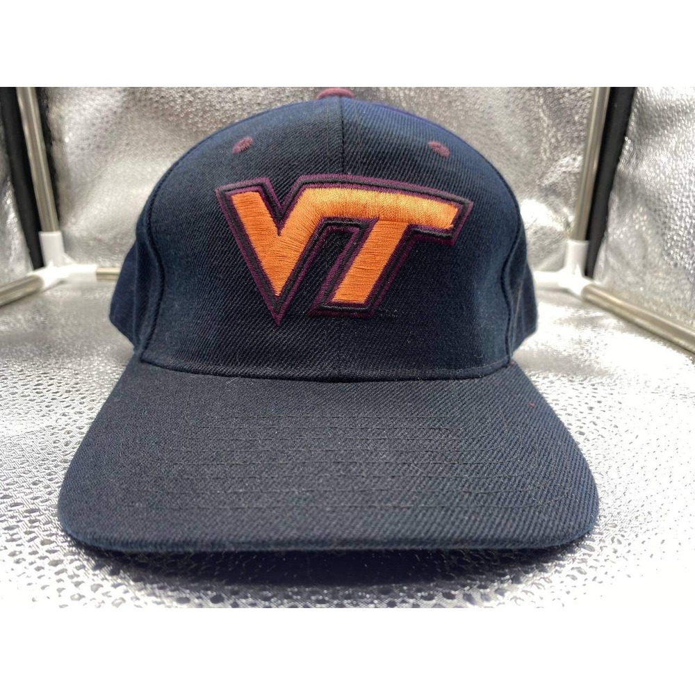 Zephyr Virginia Tech Hokies Fitted Hat Mens 7 1/2 Navy Blue Orange VT Logo Cap
